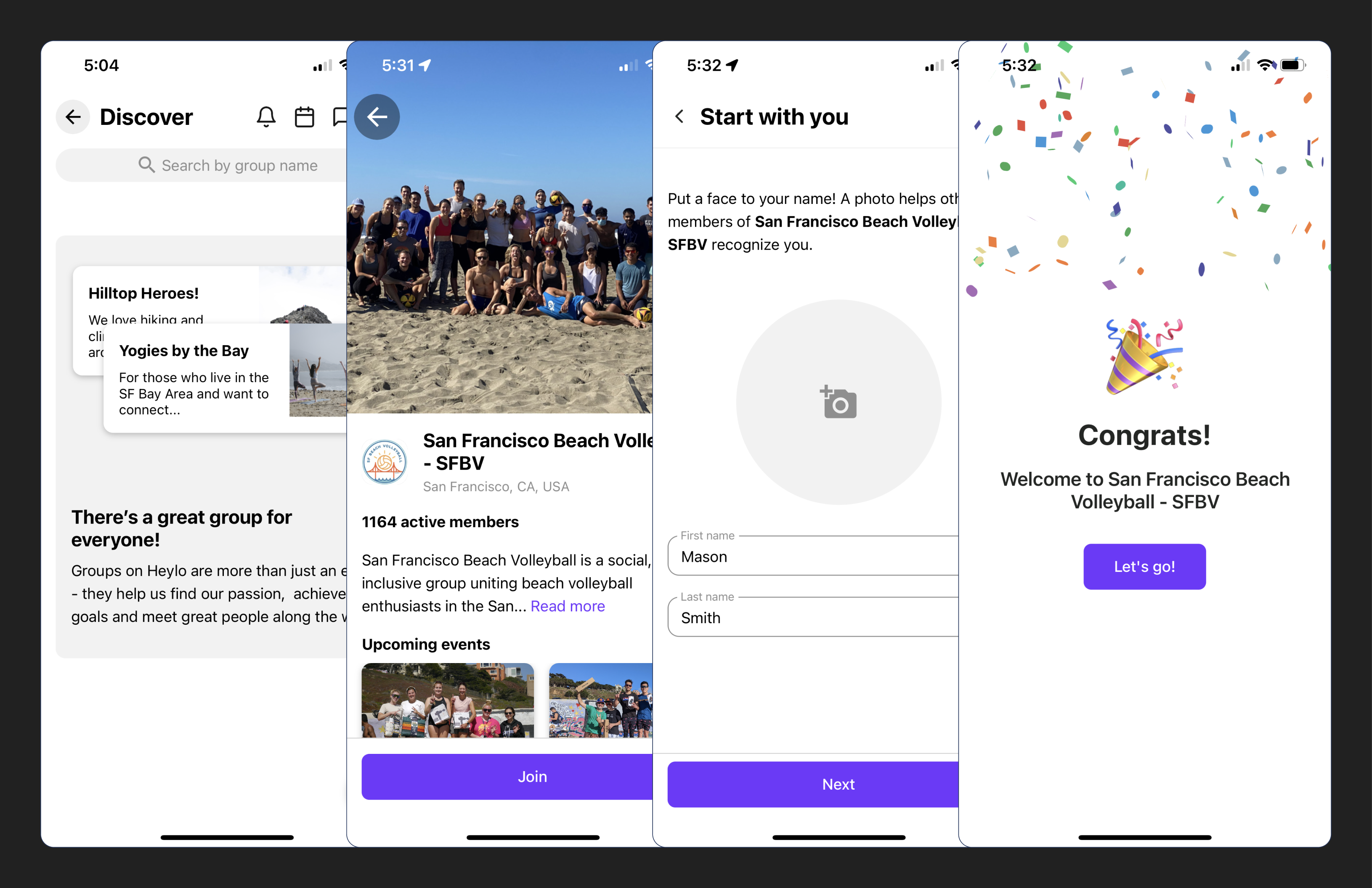 Heylo main onboarding screens on iOS