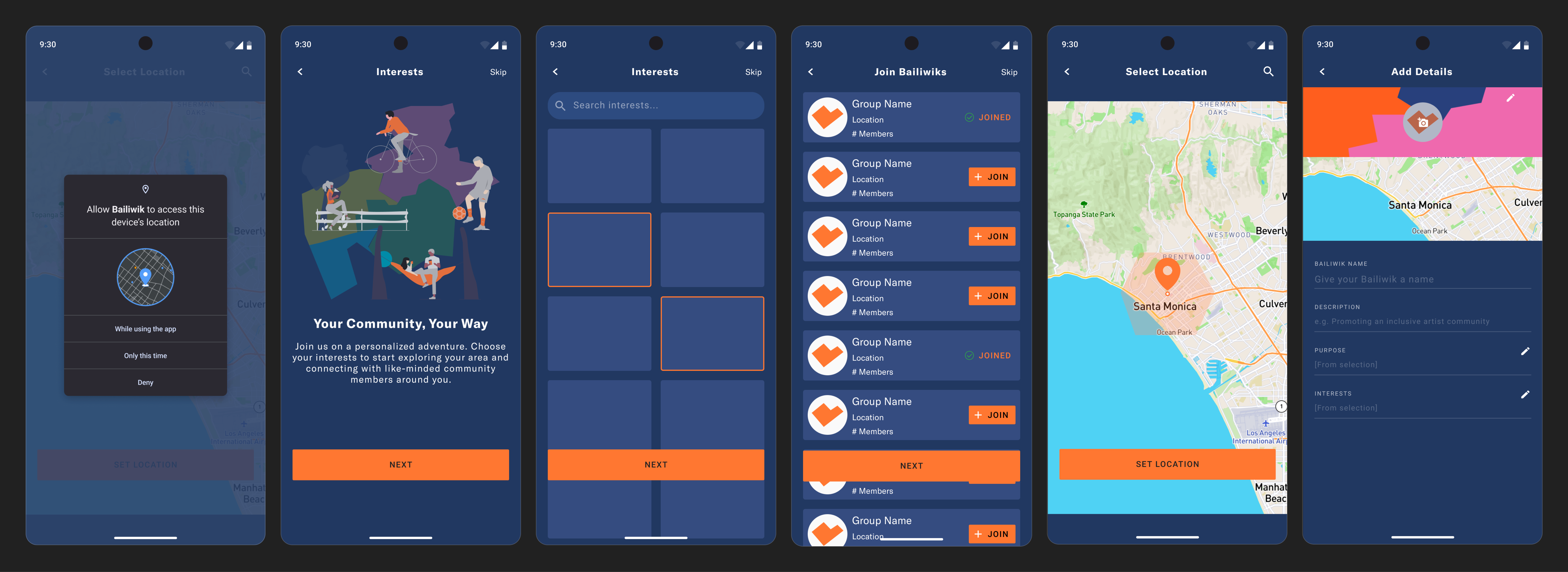 Key mid-fidelity screens from onboarding flows that never made to final designs