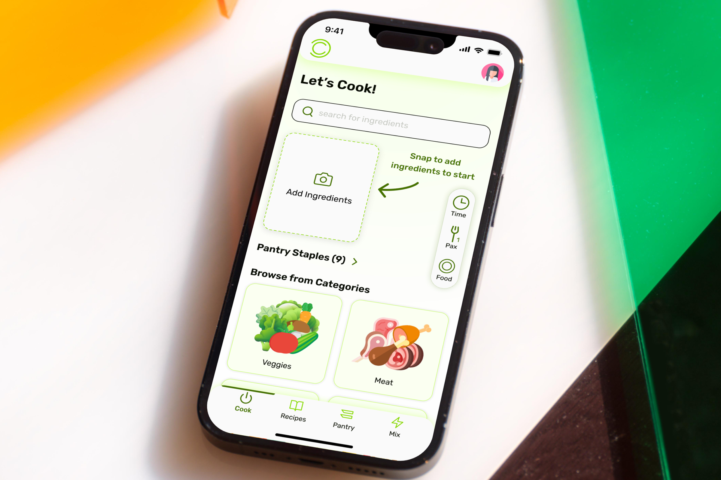 Chefie iOS mockup: home screen