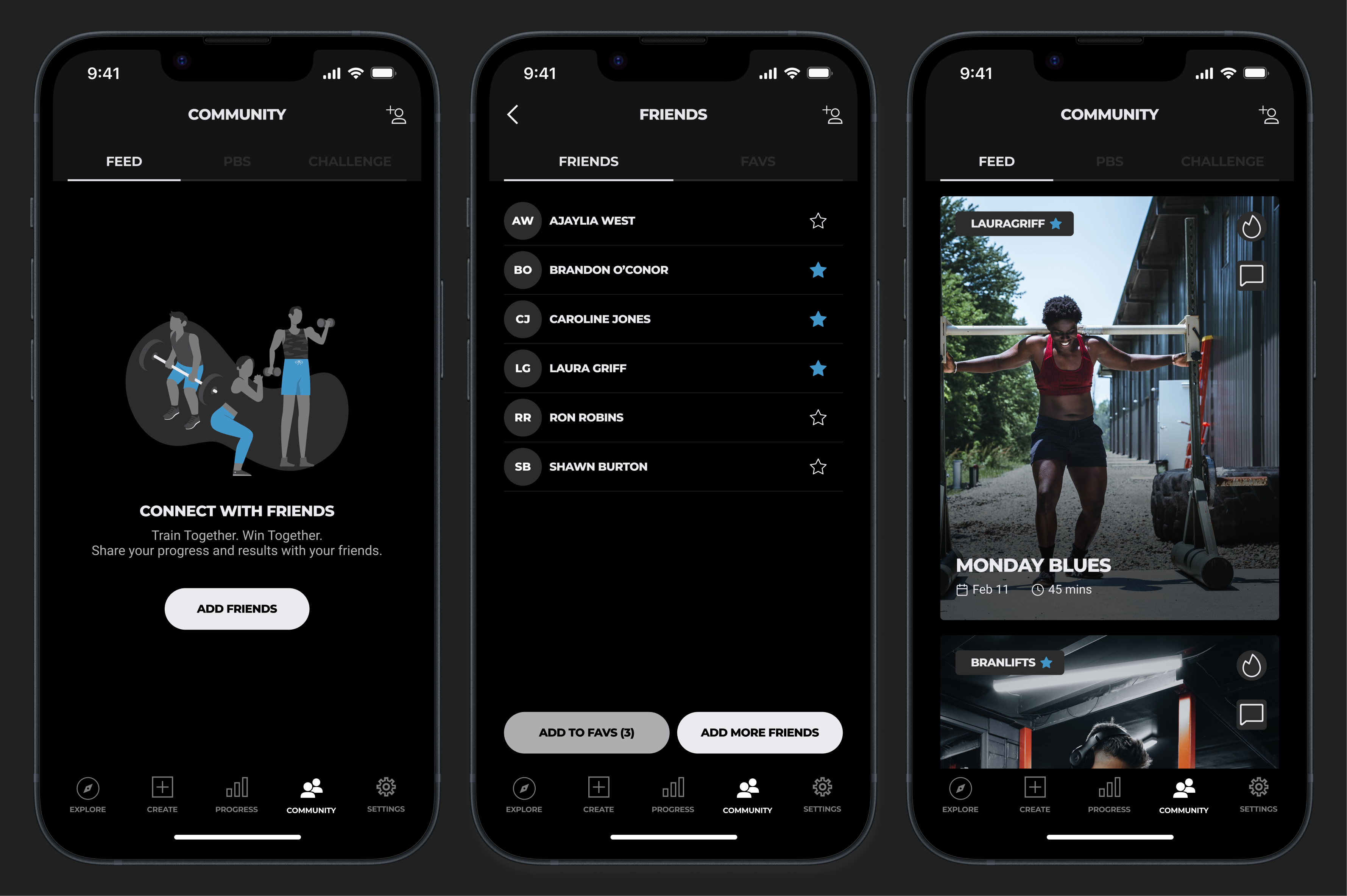 Add friends via contacts, social media accounts, or the Gymshark QR code. Star those special buddies make them your top friends to see their updates first in your feed