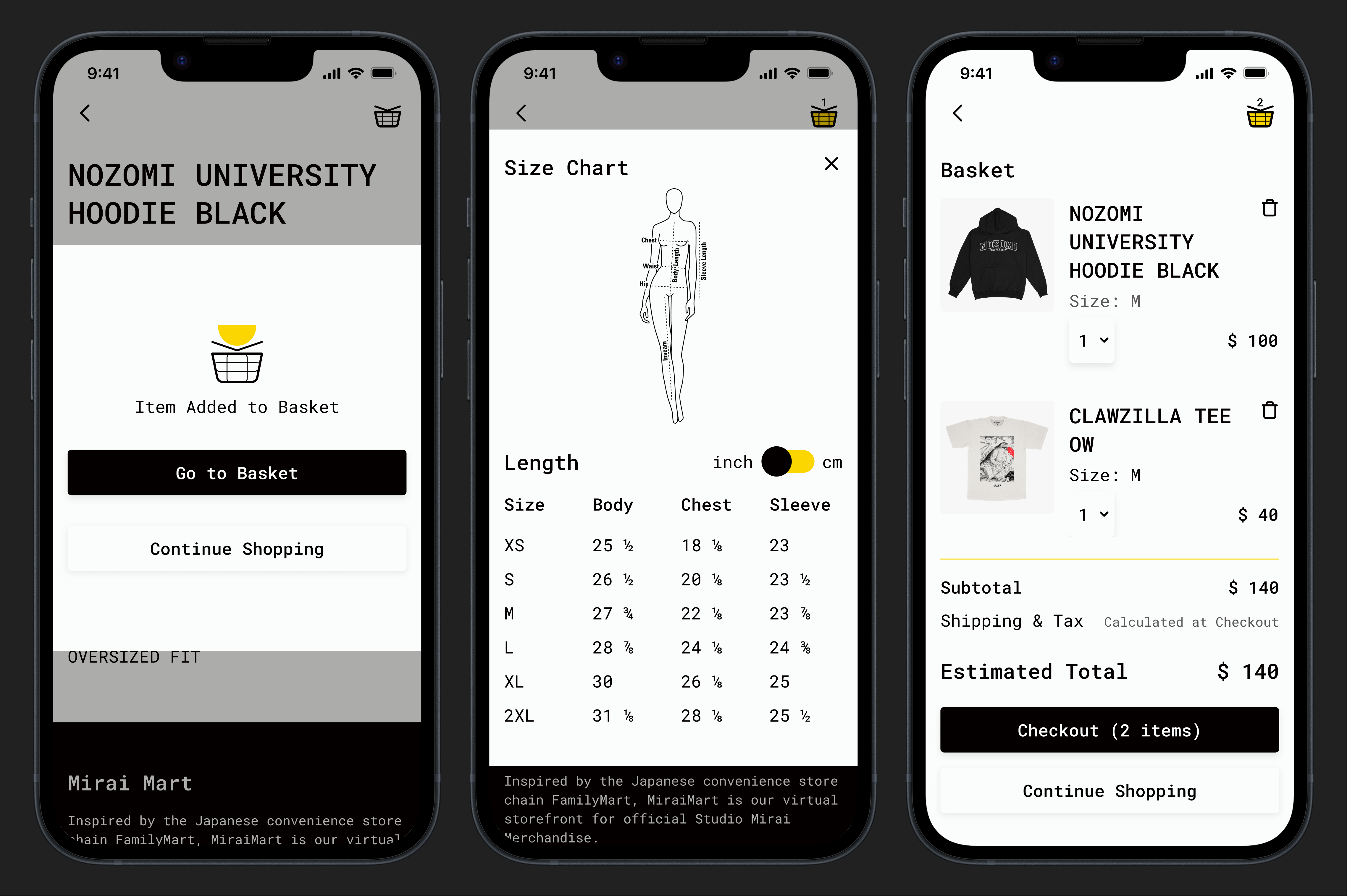 Confirmation opportunities to double check your add-to-basket action, size, and purchase before you checkout