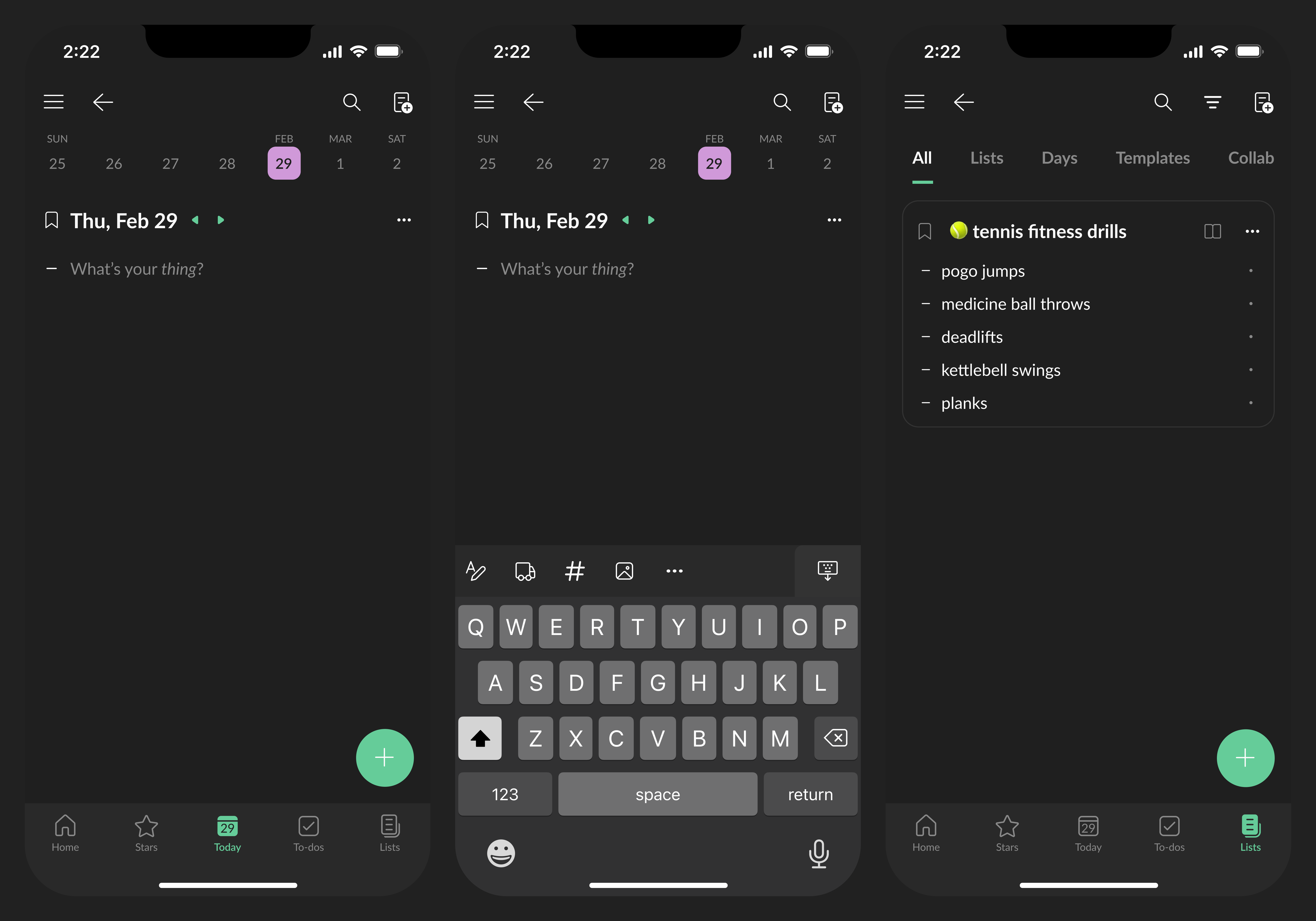 Key iOS mobile app screens: Today and List