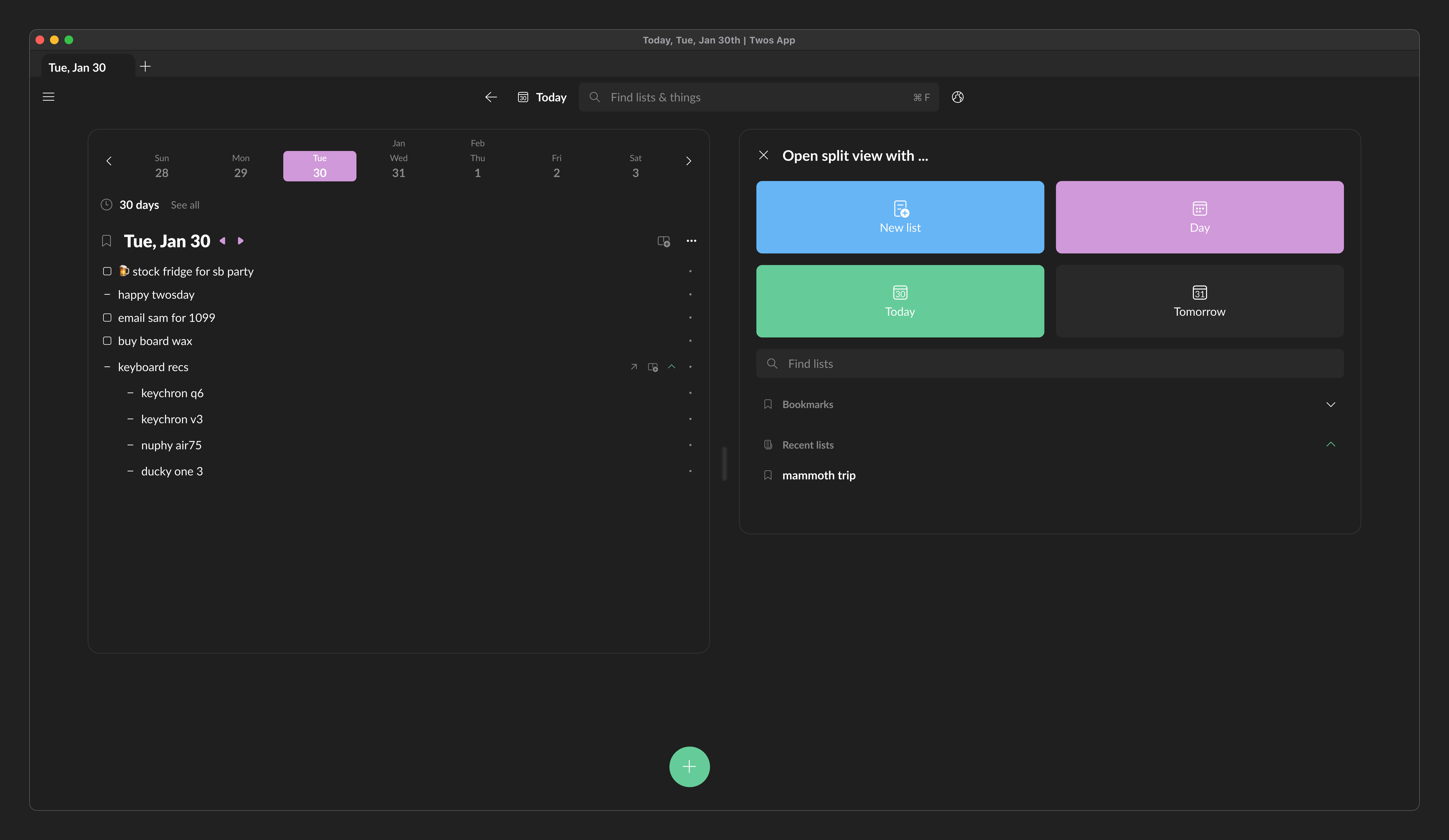 Split view modal, a variation of the current move modal, prompts Twosers to choose which list to view